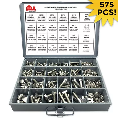 A2-70 Stainless Metric Hex Cap Screws Bolts Nut Washer Assortment Kit 575 Pcs! • $142.85