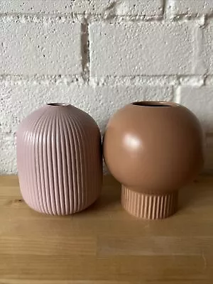 Lot Of 2 Ribbed IKEA Bud Vases Pink And Tan • $25