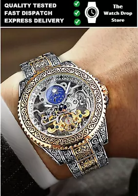 £31.99 • Buy Luxury Men Automatic Watch Gold Skeleton Watches Luxury Mechanical Moon Phase