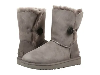 Women's Shoes UGG BAILEY BUTTON II Twinface Sheepskin Boots 1016226 GREY • $120