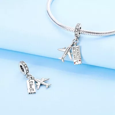 Airplane Charm World Travel Holiday Ticket Charm Sterling Silver 925 • £14.99