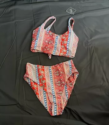 Swimwear Zaful Womens Small (4) Bikini 2 Piece. Boho Red Blue Pattern NWT. • $11.99