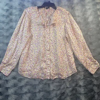 J.CREW Ruffle Blouse Top Size XL  Field Day Shirt Dainty Floral Pink Gold • $8.88