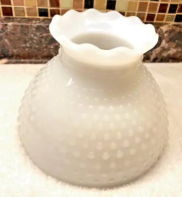 Vtg Milk Glass Hobnail Oil Glass Lamp Shade 3 '' Fitter 7 '' Across Ruffle 6 INS • $19.99