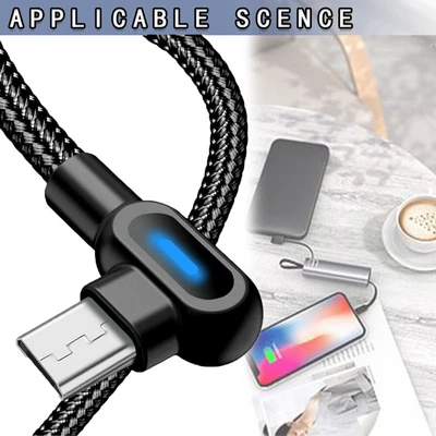 $3.97 • Buy 90 Degree USB Cable LED Fast Charge Data Cord Fit For Android IPhone Charger