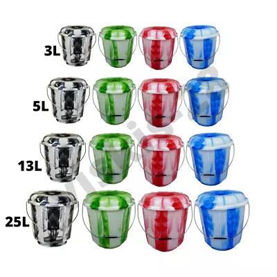 Bucket With Lid 3/5/13/25 Litre Double Colours Assorted Lightweight Storage DIY • £5.99