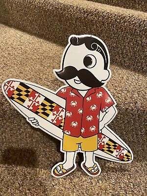 RARE National Bohemian Beer Mr Boh Surfing Tin Sign Baltimore Maryland Flag Crab • $99.99