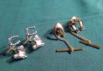 Lot 3 Western Cowboy Good Luck Horseshoe Tie Tacks & Cufflinks 1 Is Gold-Filled • $12