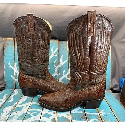 Vintage Texas Boot Company Mens Pebbled Brown Leather Cowboy Boots USA Sz 10D • $49.99