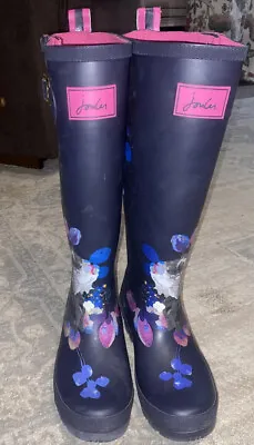 Joules Navy Blue Floral Rubber Tall Rain Boot Women’s Size 7 • $45