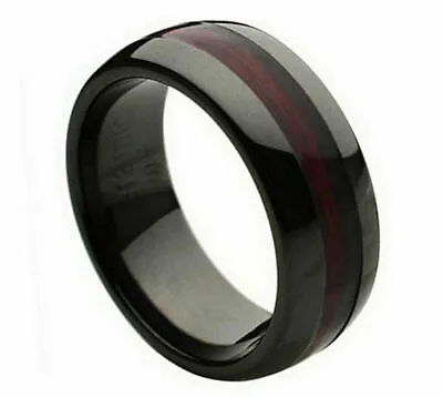 8mm Men's Or Ladie's Ceramic With Burgundy Laminate Wood Inlay Wedding Band Ring • $22.46