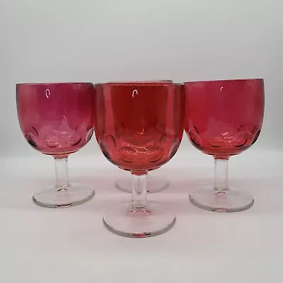 Vintage Barlett Collins Set Of 4 Flash Paint Cranberry Thumbprint Water Goblets • $18