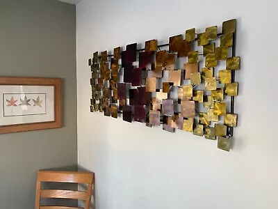Vtg. Modern Metal WALL SCULPTURE Multi Squares And Colors - 46.5  X 18  PERFECT • $175