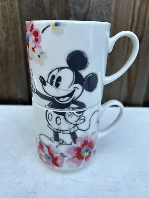 Disney Cath Kidston X Mickey And Minnie Mouse Set Of 2 Stacking Mugs • £14.99