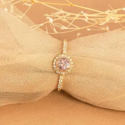 Natural Pink Morganite And Diamonds Halo Engagement Ring In 14k Yellow Gold • $944.28