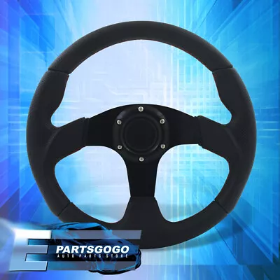 Universal 320mm 13  Black PVC Leather Steering Wheel Red Stitching 6-Bolt Button • $31.99