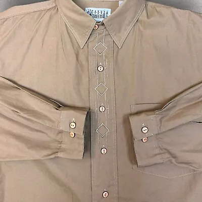 VTG City Streets 100% Cotton 90s Western Pattern Beige Tan Button Up Shirt Large • $19.95