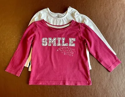 Girl’s Long Sleeve T Shirt Top X 2 Age 9-12 Months Lovely Designs Good Condition • £1.45