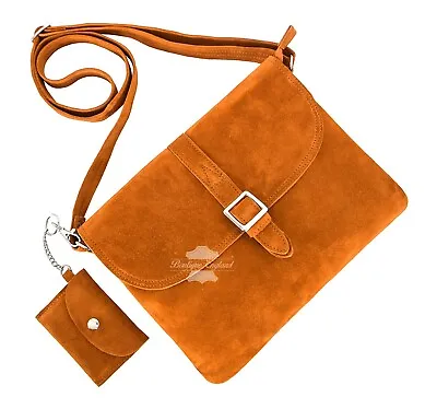 Ladies Suede Leather Crossbody Bag Travel Tote Messenger Bag With Free Key Pouch • £34.99