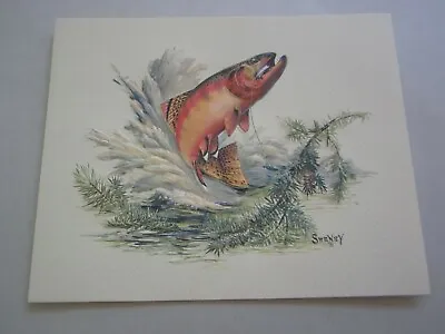 Old Vintage Wildlife PRINT - TROUT - Fish - Fred Sweney - Heavily Embossed  • $8.99