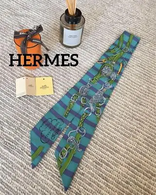 HERMES Twilly Bridon De Galabeya D'Herms Silk Scarf In Green Jigglypuff Pattern • £159.58