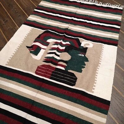 £21.99 • Buy Red Green Native Mexican Head Woven Stripy Yoga Beach/Picnic Blanket / Throw