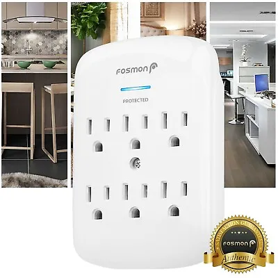 6 Outlet Extender Surge Protector Multi Plug Wall Adapter Tap 1200J [ETL Listed] • $10.99