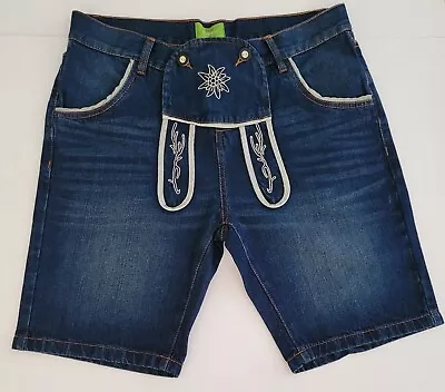 TRACHTEN Blue Denim Traditional Bavaria Style Shorts Mens Medium Oktoberfest NWT • $42.49