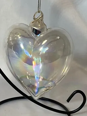 Vintage 4  Blown Glass CHRISTMAS TREE ORNAMENT HEART~ Iridescent • $14