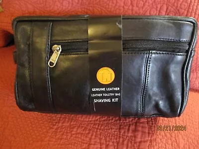 New L1 Toiletry Bag Genuine Leather Shaving Kit  Travel Case OpensTop/Both Side • $25.99