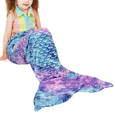 Kids Mermaid Tail Blanket Soft Warm Crochet Bedding Wrap Sleeping Bags For Girls • $17.99