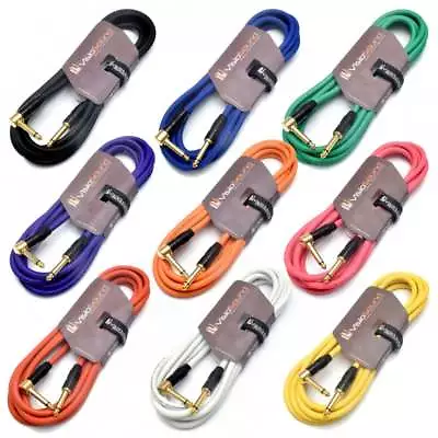 £11.99 • Buy Premium Guitar Bass Lead 6.35mm 1/4  Angled Jack Pro Noiseless Instrument Cable
