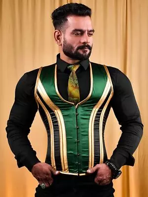 MISS LEATHER Men Satin Corset Vest Slim Fit Body Shaper Stylish Waist Trainer • $119.99