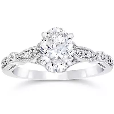 1 1/10 Ct Oval Diamond Vintage Engagement Ring Solitaire Antique 14 K White Gold • $2453.94