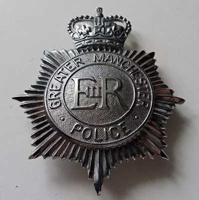Greater Manchester Police Helmet Badge Queens Crown. Vintage Obsolete. • £14.99