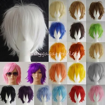 UNISEX Male Female Straight Short Hair Wig Cosplay Party Anime Full Wigs Colors • $14.16