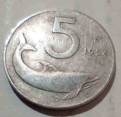 5 Lire 1954 Italy Coin Dolphin • $1.79