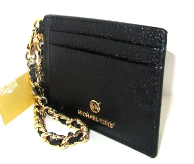 Michael Kors Black & Gold Jet Set Charm Small Leather ID Chain Card Holder NWT • $49.99