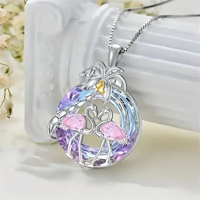 Rainbow Mystical Fire Topaz 925 Sterling Silver Charms Flamingo Pendant Necklace • $19.74