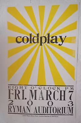 COLDPLAY 2003 Concert Poster Ryman Auditorium (2007 Hatch Show Limited Ed. Print • $100.12