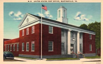 Postcard VA Martinsville Virginia U S Post Office Linen Vintage PC F6959 • $2