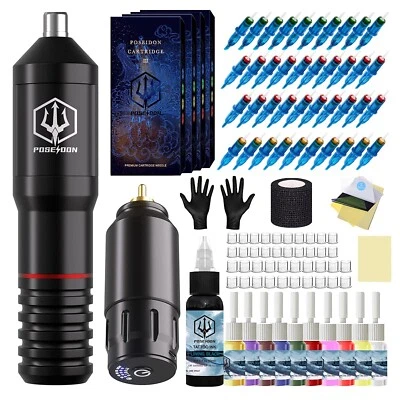 $88.78 • Buy PROFESSIONAL POSEIDON Wireless Tattoo Machine Kit Rotary Cartridges Pen Needles*