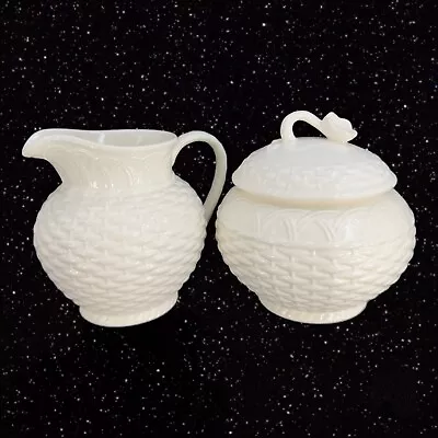 Mikasa Country Manor Cream And Sugar Ceramic White Basket Weave Malaysia Set 2 • $25.50