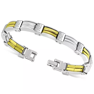 Stainless Steel Silver-Tone Gold-Tone Link Men's Bracelet 8.5  • $19.99