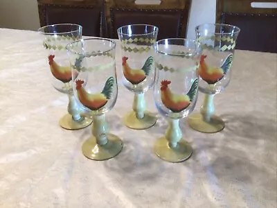 Set Of 4 Chicken 7.5” Tall Wine Water Goblet Glass • $9.99