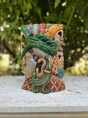 Hand Carved Wood Mayan Mask Warrior Pyramid Artwork Chichén Itza Jaguar Snake  • $150