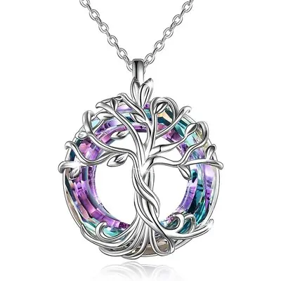 Celtic Tree Of Life Blue Crystal Round Pendant Necklace For Women Girls • £2.99