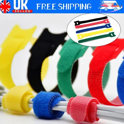 100x Reusable Ties Velcros Hook And Loop Fastener Tape Nylon Cable Ties Straps • £9.85