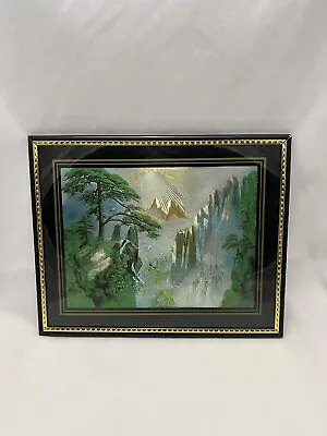 Vintage Foil Reflective Art Forest Mountains Waterfall And Birds • $15