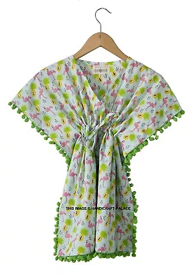 Girls Summer Maxi Dress Indian Cotton Kids Kaftan Flamingo Printed Top Tunic • $28.59